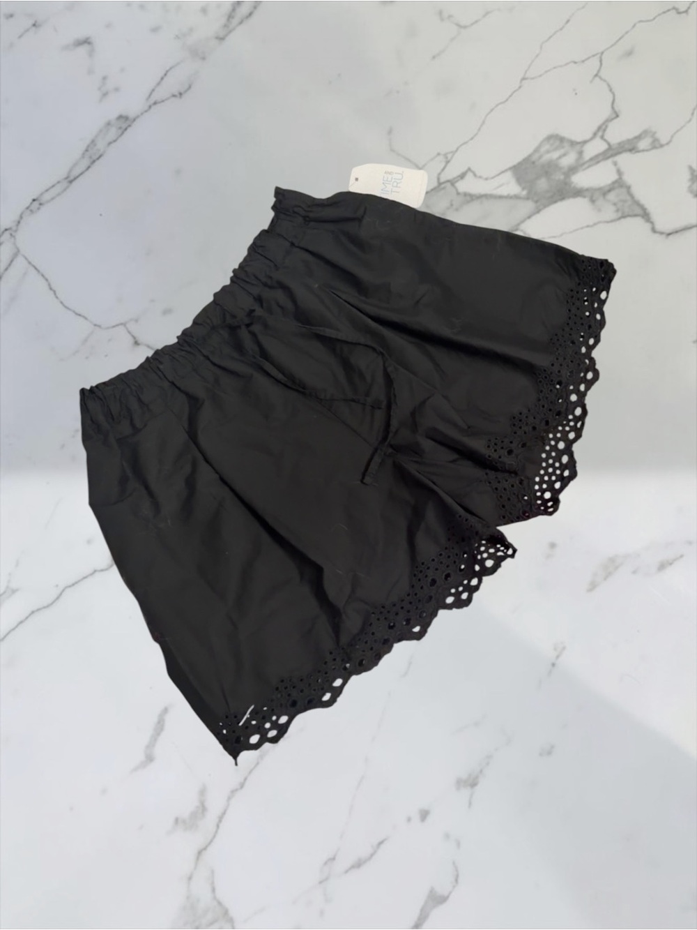 Time and Tru Black High-Waist Eyelet Hem Shorts